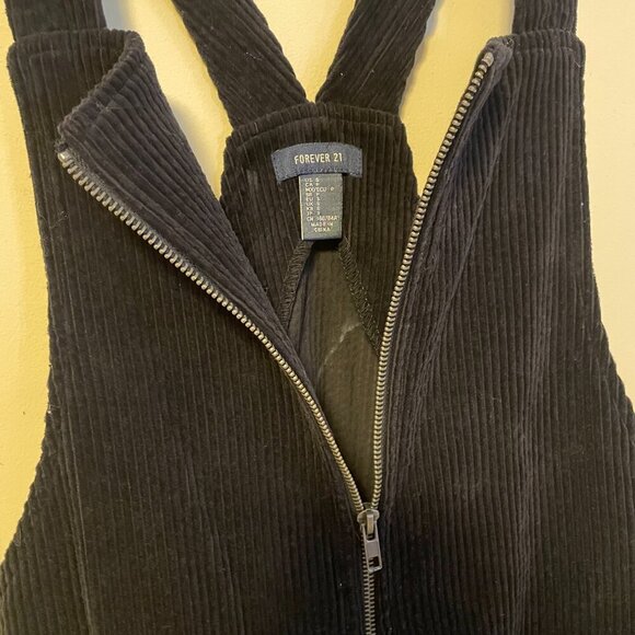 Forever 21 Suspenders Overalls Full Zip Mini Dress Corduroy Black Size Small - Picture 5 of 5